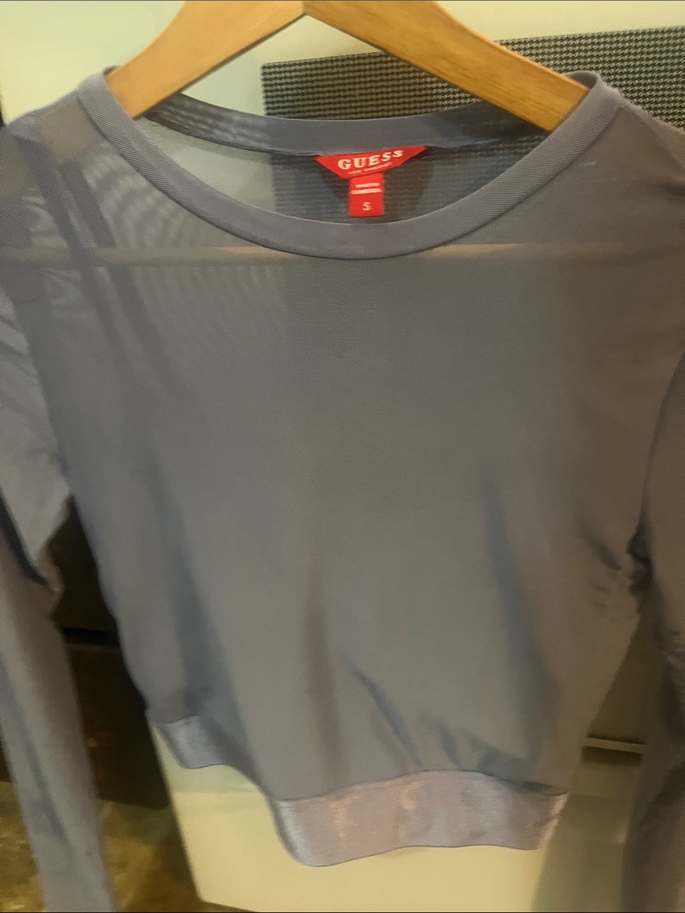 GUESS Women's blue sheer long sleeve crop with attached tank underneath small
